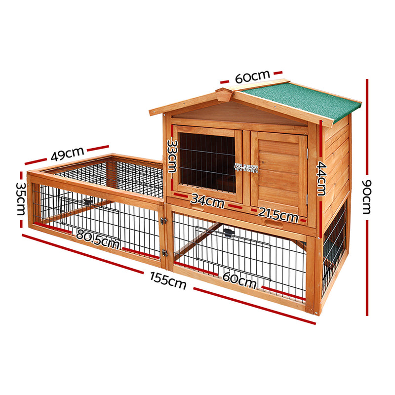 i.Pet Chicken Coop Rabbit Hutch 155cm x 49cm x 90cm Large Chicken Coop Wooden Run Cage House Outdoor