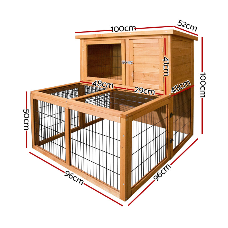 i.Pet Chicken Coop Rabbit Hutch 96cm x 96cm x 100cm Large Chicken Coop Run Wooden Cage Outdoor House