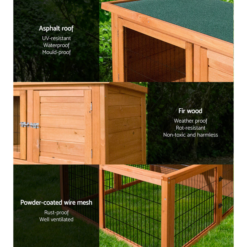 i.Pet Chicken Coop Rabbit Hutch 96cm x 96cm x 100cm Large Chicken Coop Run Wooden Cage Outdoor House