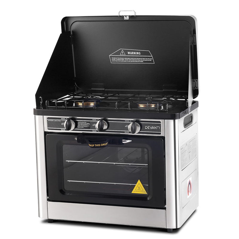 Devanti 3 Burner Portable Oven - Silver & Black