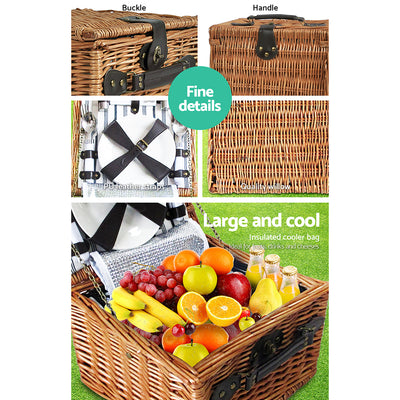 Alfresco 2 Person Picnic Basket Set Vintage Outdoor Baskets Insulated Blanket