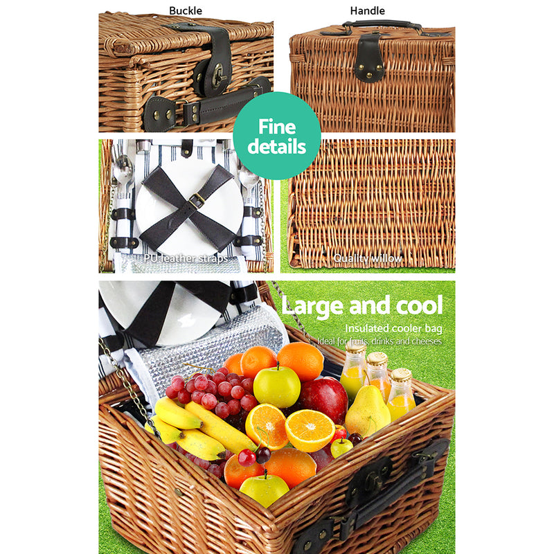 Alfresco 2 Person Picnic Basket Set Vintage Outdoor Baskets Insulated Blanket