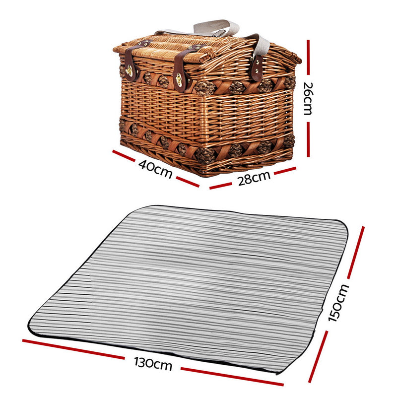 Alfresco 4 Person Picnic Basket Set Storage Blanket