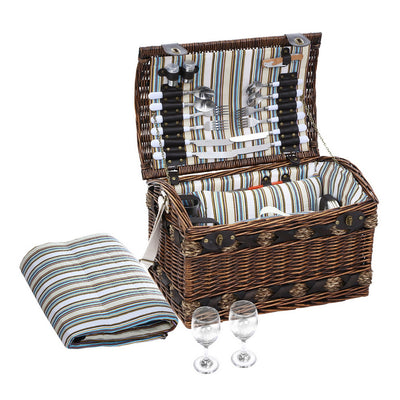 Alfresco 4 Person Picnic Basket Wicker Baskets Outdoor Insulated Gift Blanket