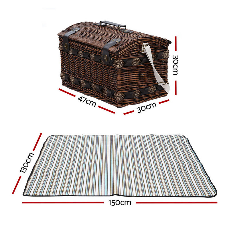 Alfresco 4 Person Picnic Basket Set Insulated Storage Blanket