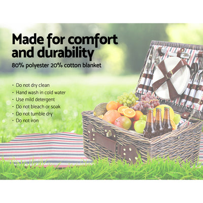 Alfresco 4 Person Picnic Basket Set Insulated Blanket Bag