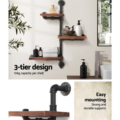 Artiss Floating DIY Pipe Shelf 3 Tiers - IVAN