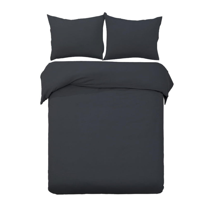 Giselle Cotton Quilt Cover Set Queen Bed Duvet Doona Cover Hotel Black