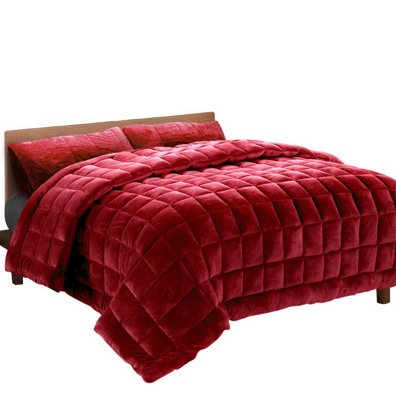 Giselle Bedding Faux Mink Quilt King Size Burgundy