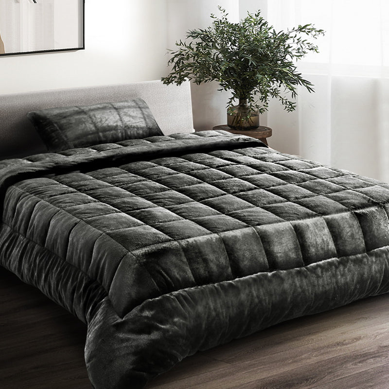 Giselle Bedding Faux Mink Quilt Charcoal Single