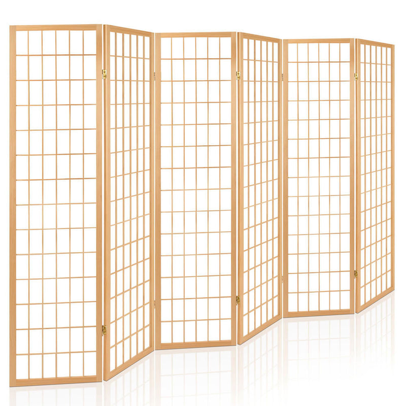 Artiss Room Divider Screen Wood Timber Dividers Fold Stand Wide Beige 6 Panel