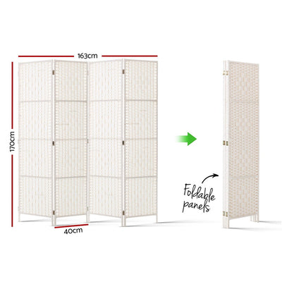 Artiss 4 Panel Room Divider Screen 163x170cm Woven White