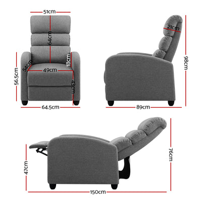 Artiss Recliner Armchair Grey Fabric Bolivia