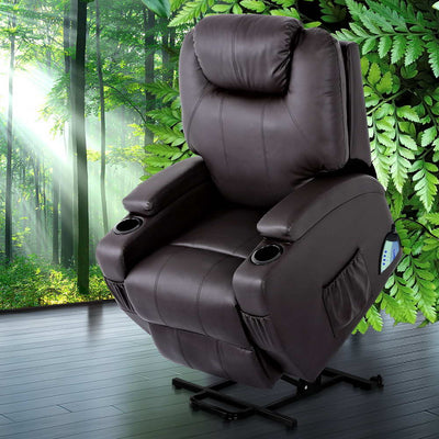 Artiss Electric Recliner Lift Chair Massage Armchair Heating PU Leather Brown