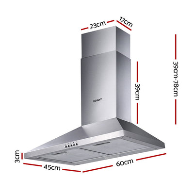 Devanti 600mm Range Hood 60cm Rangehood Stainless Steel