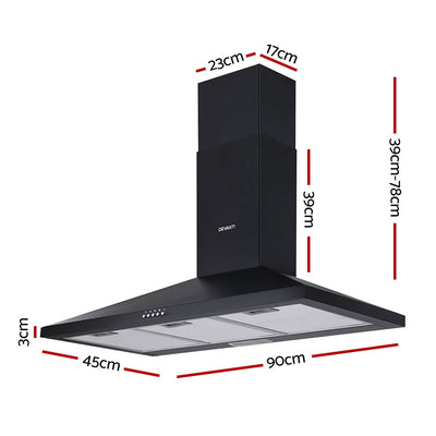 Devanti 900mm Range Hood 90cm Rangehood Black