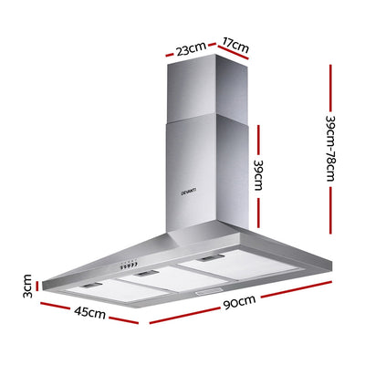 Devanti 900mm Range Hood 90cm Rangehood Stainless Steel