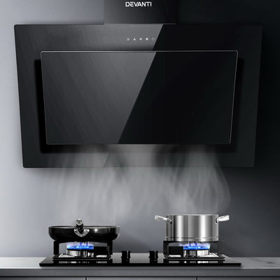 Devanti 900mm Range Hood 90cm Rangehood Glass Black