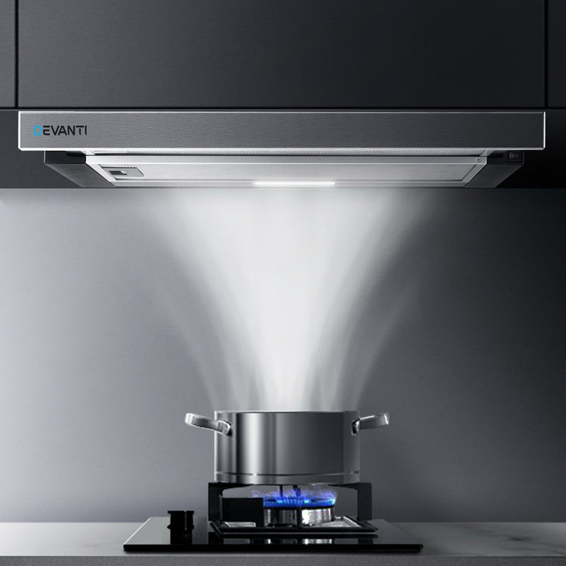 Devanti 600mm Range Hood 60cm Slide out Rangehood Stainless Steel