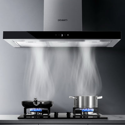 Devanti 900mm Range Hood 90cm Rangehood Glass Stainless Steel