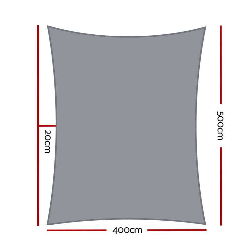 Instahut Shade Sail 4x5m Rectangle 280GSM 98% Grey Shade Cloth