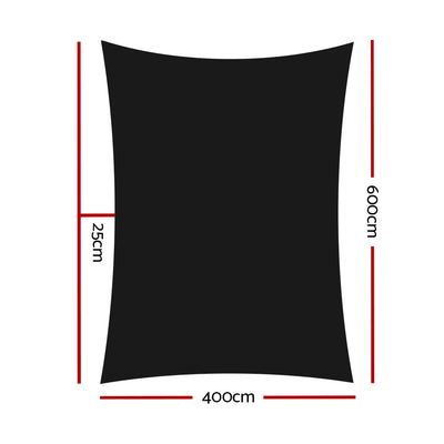 Instahut Shade Sail 4x6m Rectangle 280GSM 98% Black Shade Cloth