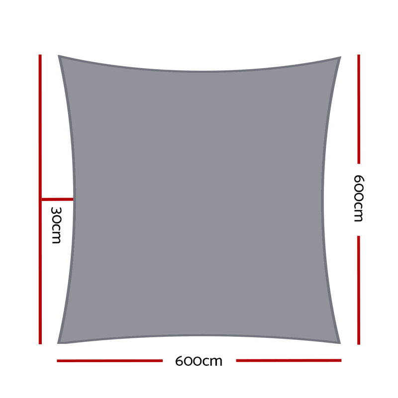 Instahut Shade Sail 6x6m Rectangle 280GSM 98% Grey Shade Cloth