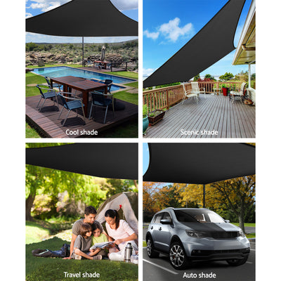 Instahut Shade Sail 6x7m Rectangle 280GSM 98% Black Shade Cloth