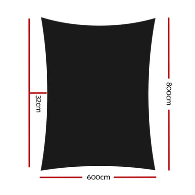 Instahut Shade Sail 6x8m Rectangle 280GSM 98% Black Shade Cloth