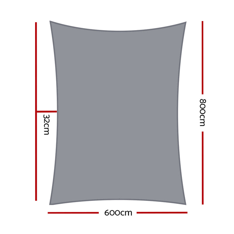 Instahut Shade Sail 6x8m Rectangle 280GSM 98% Grey Shade Cloth