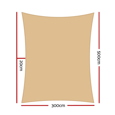 Instahut Waterproof Shade Sail 3x5m Rectangle Sand 95% Shade Cloth