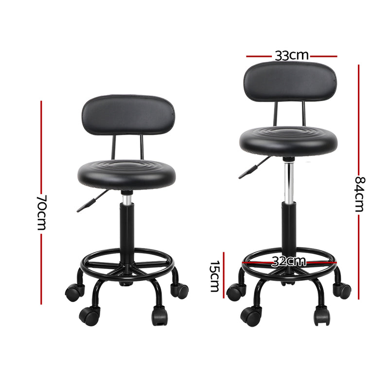 Artiss Set of 2 Salon Stools Saddle Swivel Stool Chair with Back Beauty Hairdressing Black