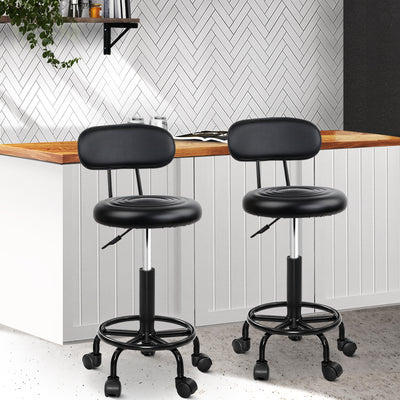 Artiss Set of 2 Salon Stools Saddle Swivel Stool Chair with Back Beauty Hairdressing Black