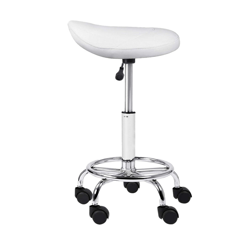 Artiss Set of 2 Saddle Salon Stool White Swivel Barber Hair Dress Chair Hydraulic Lift