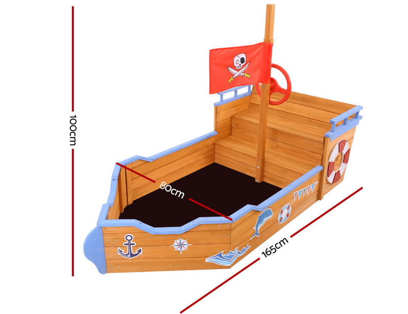 Keezi Kids Sandpit Wooden Boat Sand Pit Bench Seat Outdoor Beach Toys 165cm