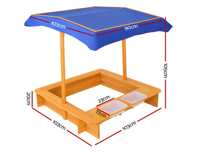 Keezi Kids Sandpit Wooden Sandbox Sand Pit with Canopy Water Basin Toys 103cm