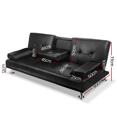 Artiss Sofa Bed Lounge Convertible Leather Couch Bed 3 Seater Cupholder Recliner