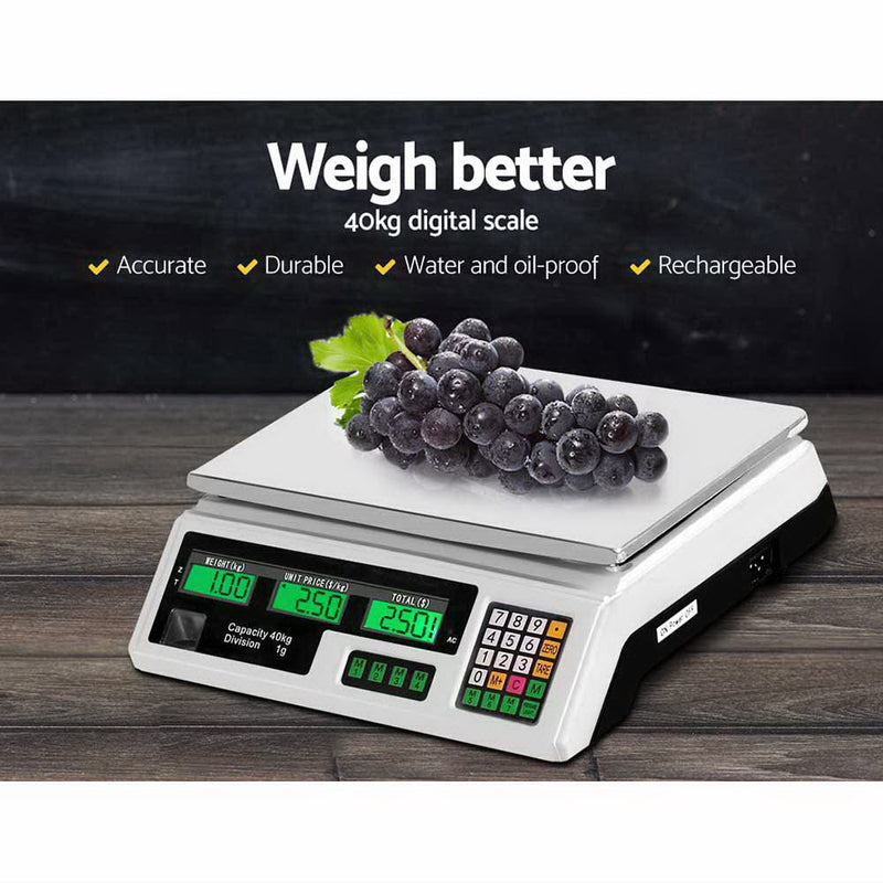 Emajin Scales Digital Kitchen 40KG Weighing Scales Platform Scales White LCD