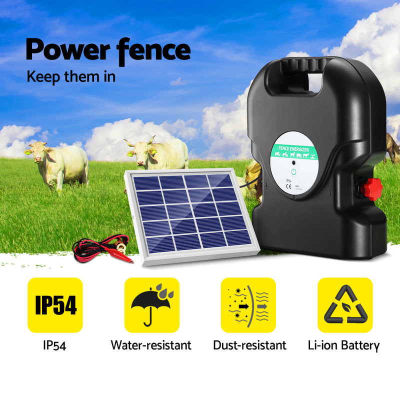 Giantz Fence Energiser 20KM Solar Powered 1.2J Electric