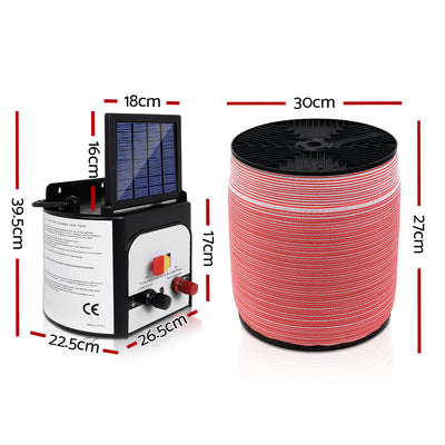 Giantz Fence Energiser 8KM Solar Powered Electric 1200M Poly Tape