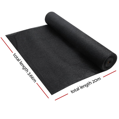 Instahut 90% Shade Cloth 3.66x20m Shadecloth Sail Heavy Duty Black