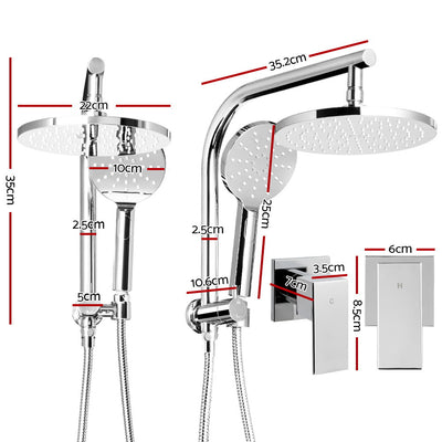 Cefito 9'' Rain Shower Head Set Handheld Round High Pressure Twins Tap Chome