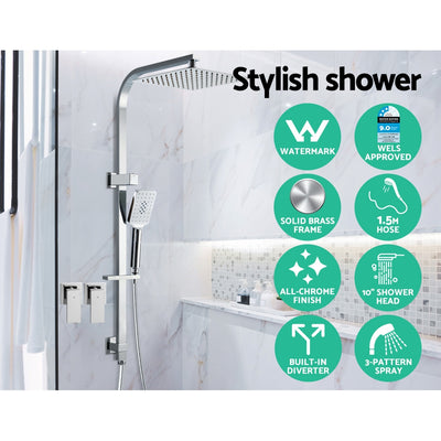 Cefito 10'' Rain Shower Head Set Handheld Square High Pressure Twins Tap Chrome