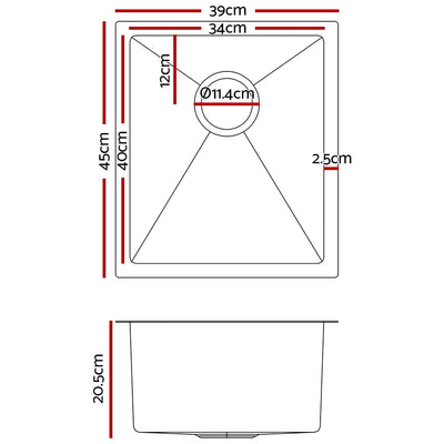 Cefito Kitchen Sink 45X39CM Stainless Steel Basin Single Bowl Silver