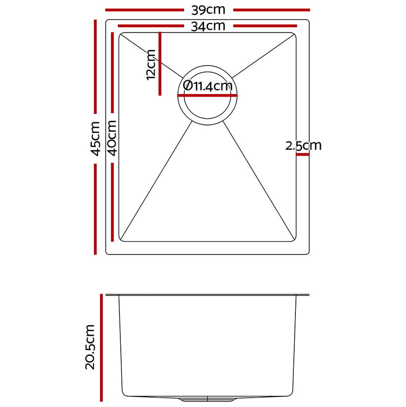 Cefito Kitchen Sink 45X39CM Stainless Steel Basin Single Bowl Silver