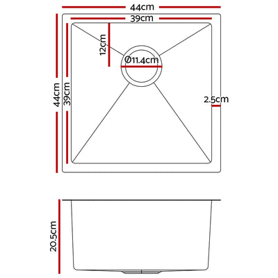 Cefito Kitchen Sink 44X44CM Stainless Steel Basin Single Bowl Black