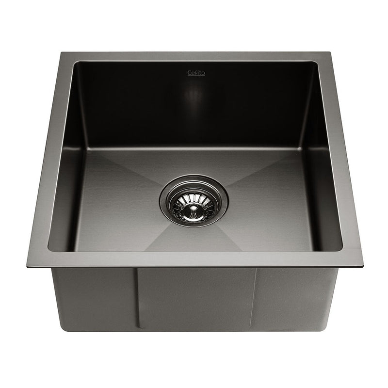 Cefito Kitchen Sink 44X44CM Stainless Steel Basin Single Bowl Black