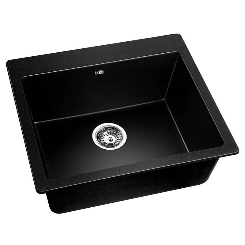 Cefito Stone Kitchen Sink 570x500MM Granite Under or Topmount Basin Bowl Laundry Black