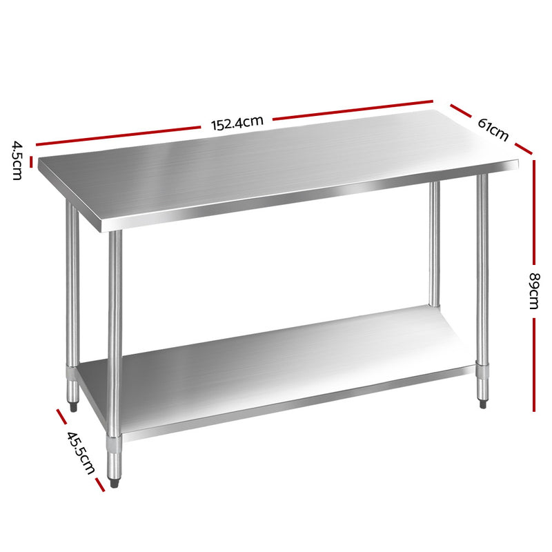 Cefito 1524x610mm Stainless Steel Kitchen Bench 430