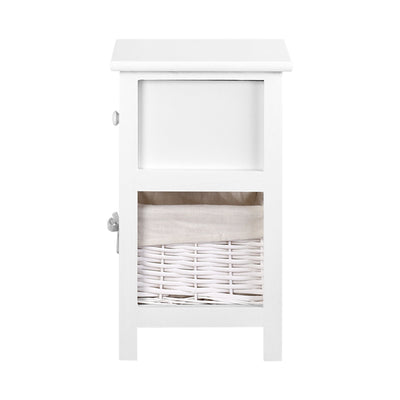 Artiss Bedside Table 1 Drawer with Basket Rustic White X2